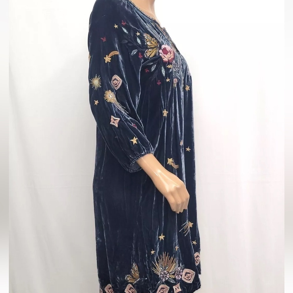 Johnny Was embroidered Selah Celestial Velvet Puff Sleeve Raglan Dress NWT RARE - Picture 14 of 16